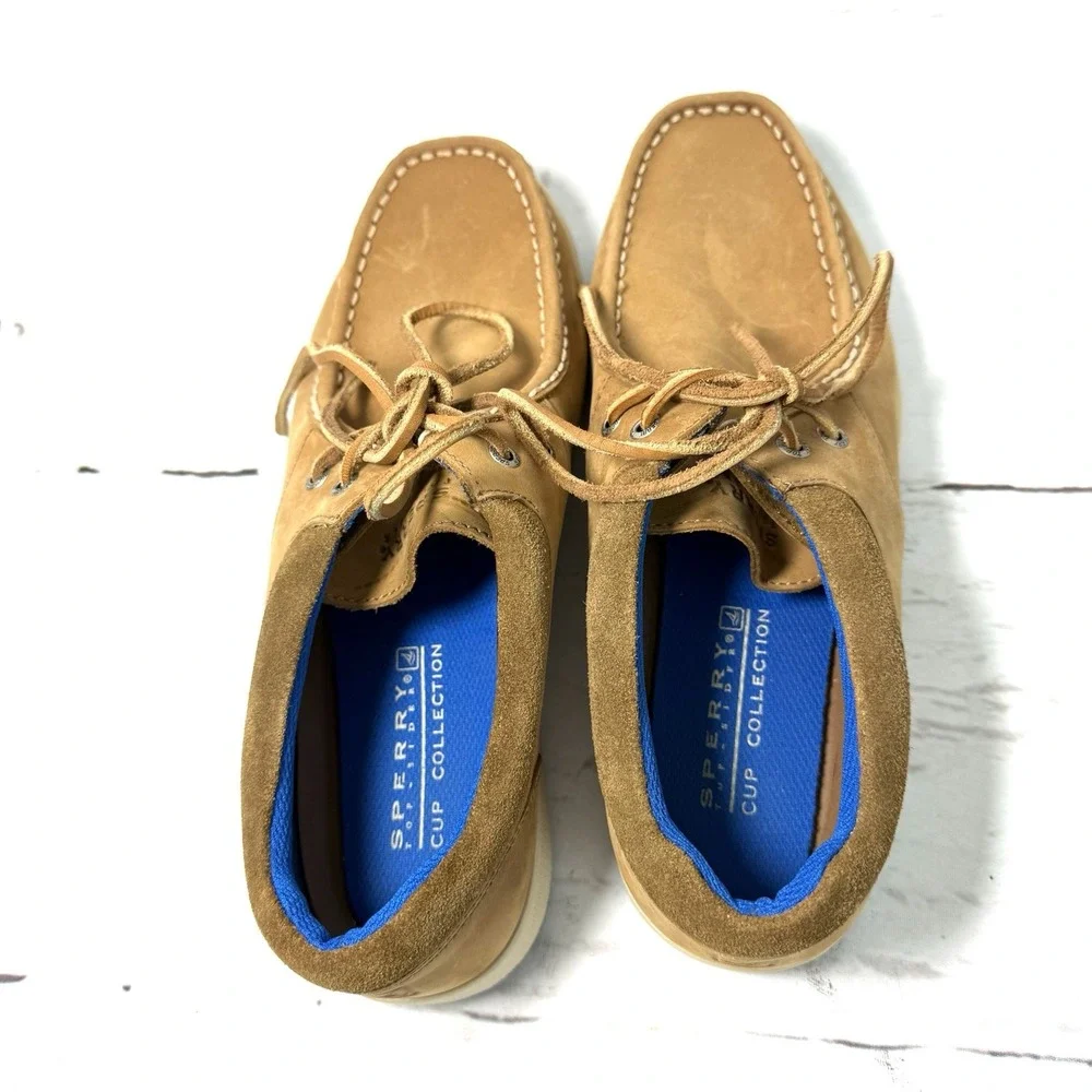 Sperry Gold Cup 2-Eye Boat Shoes Men's 10.5M Tan Nubuck Moc Toe Lace Up Casual